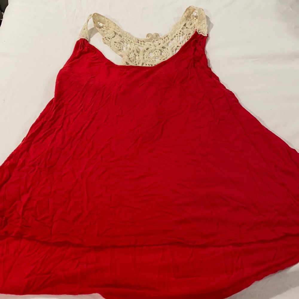 Red lace back tank top